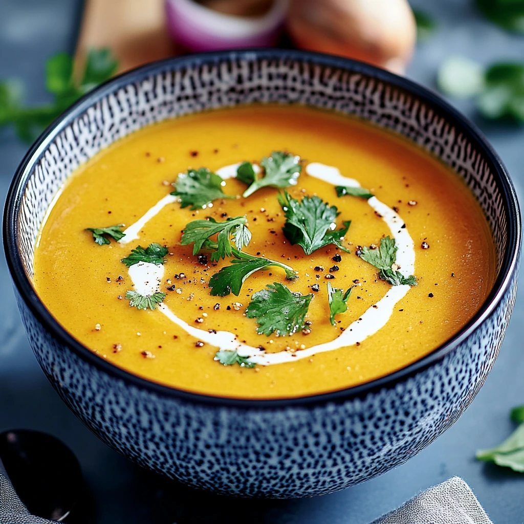Creamy Carrot Soup with Coconut Milk and Turmeric with cilantro