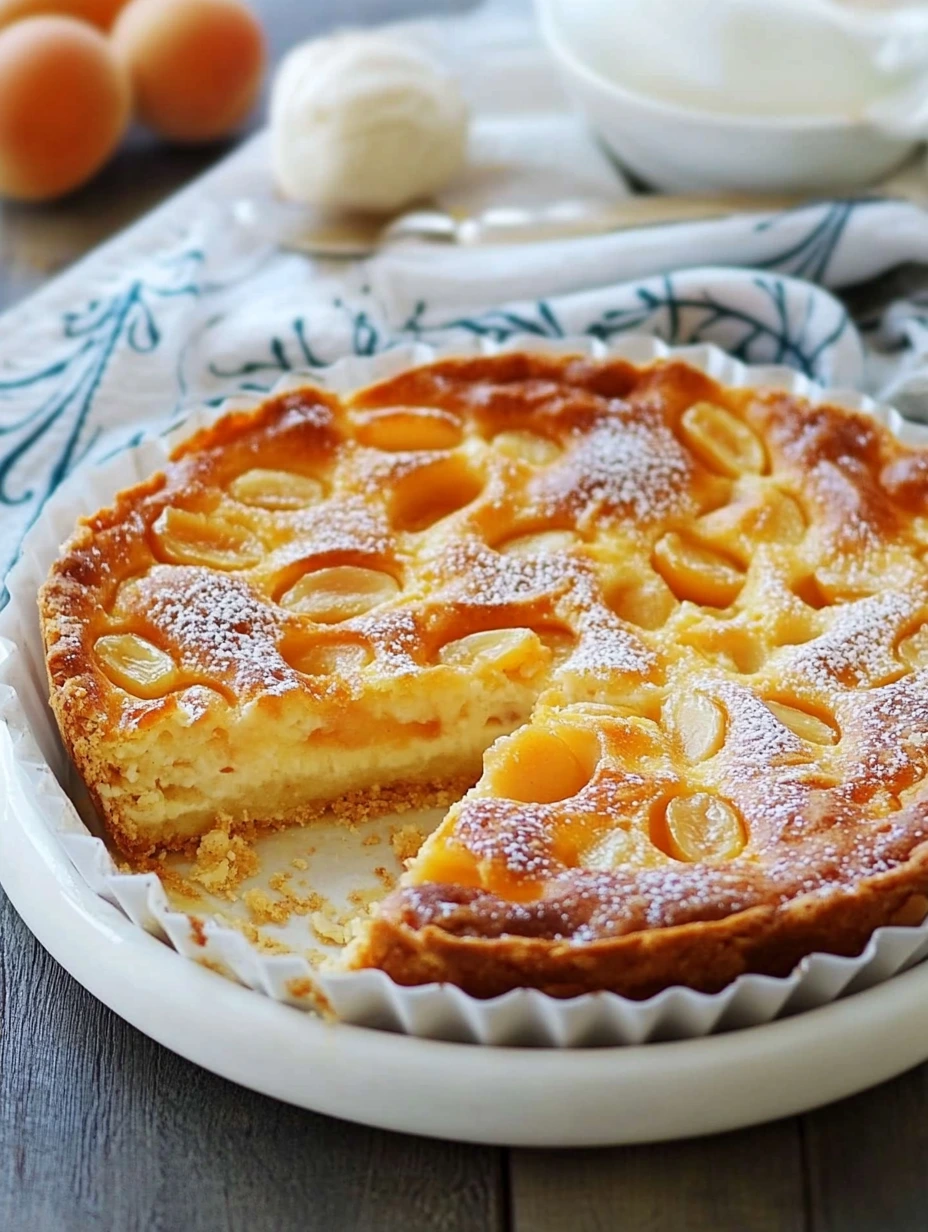 Baked apricot dessert with almond powder