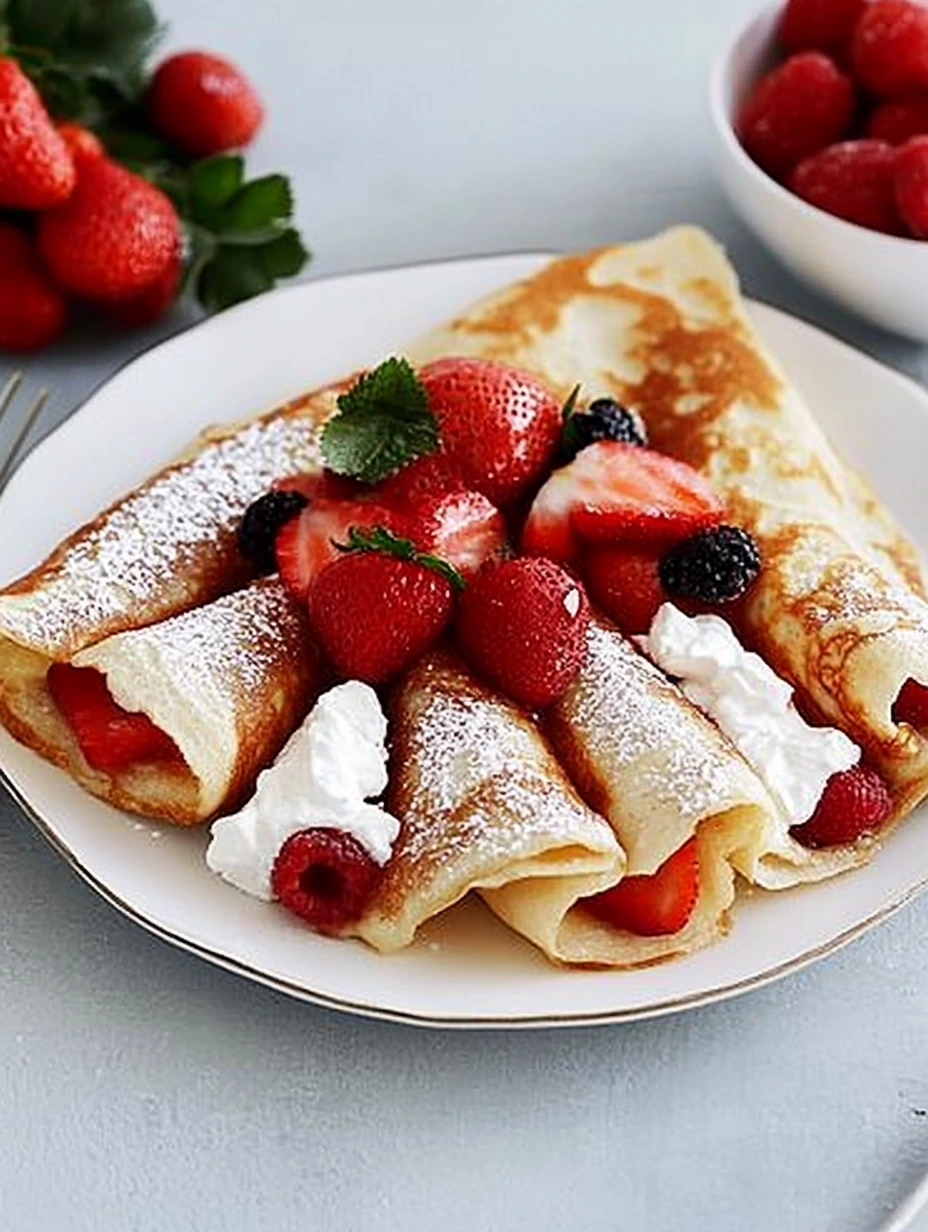 Strawberry crepes with whipped cream