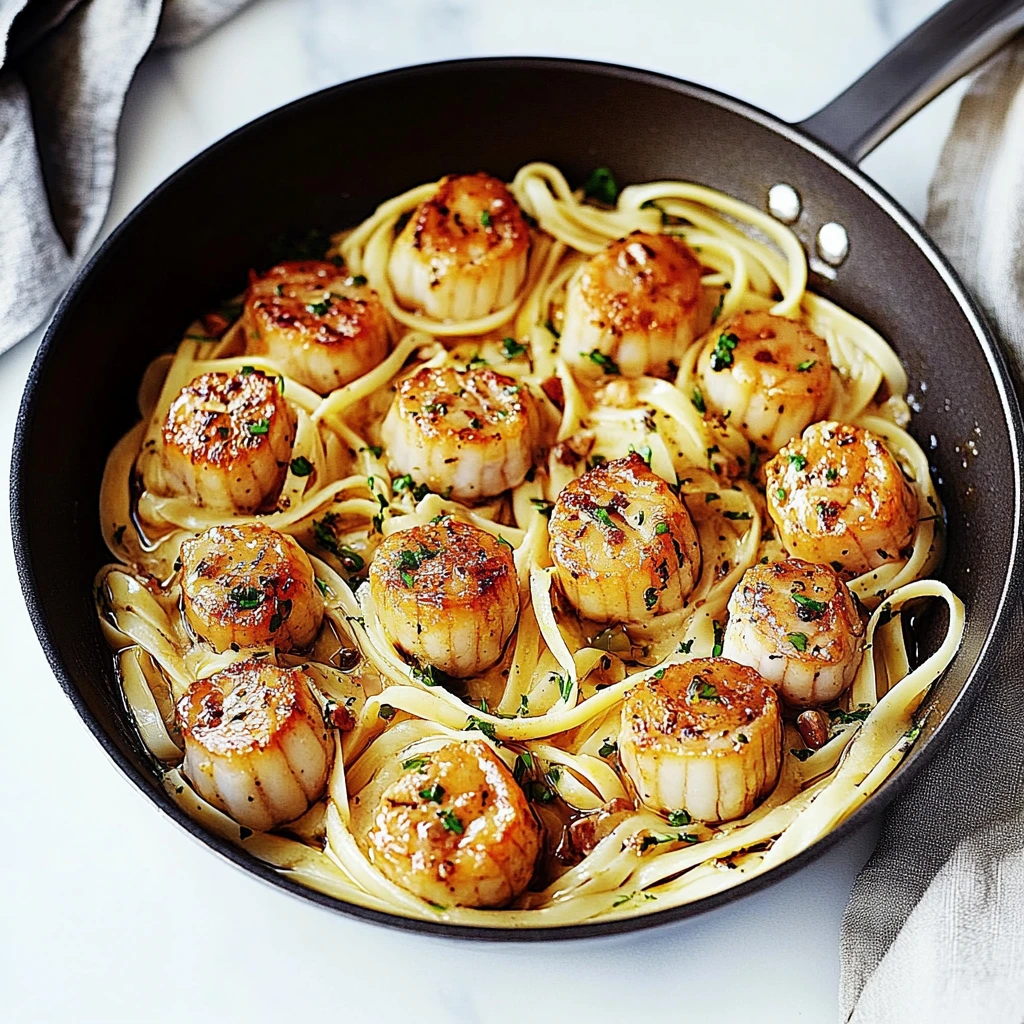 Scallop pasta with garlic and parsley