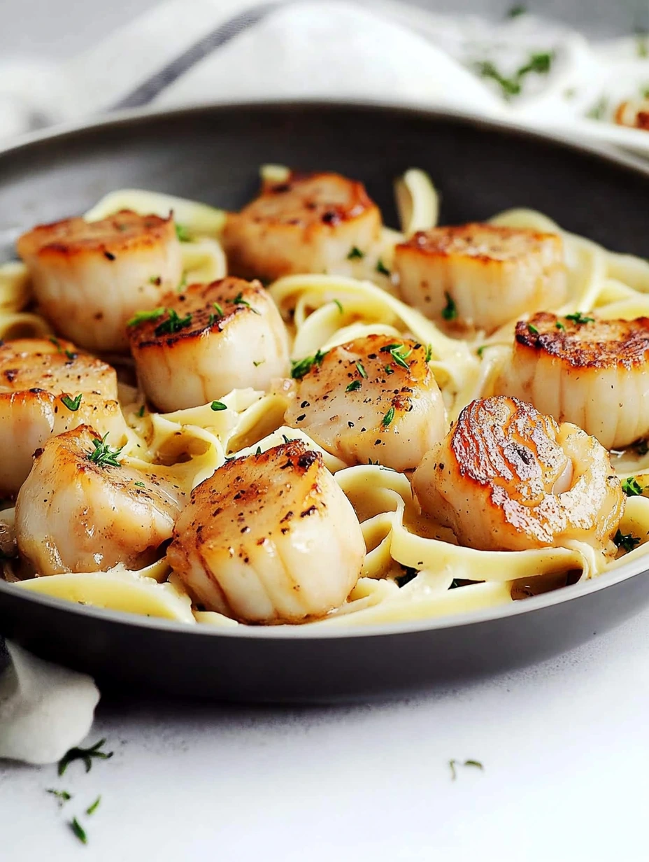 Pasta with seared scallops