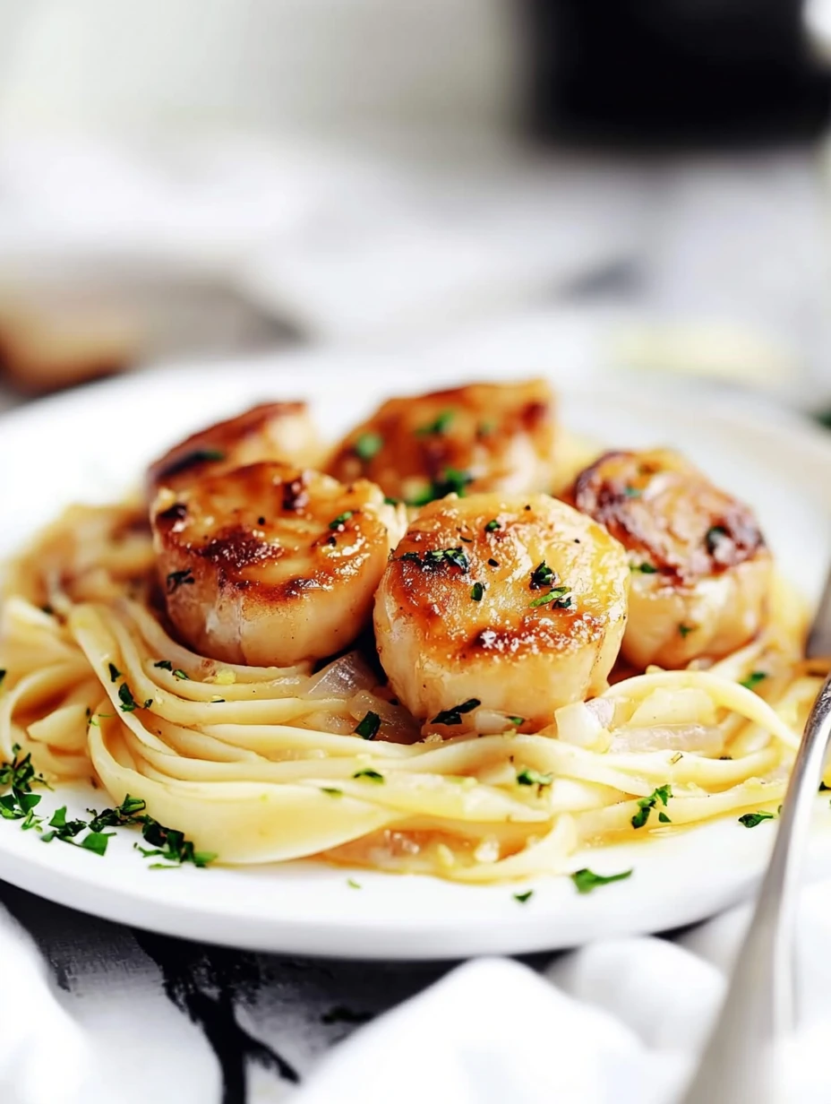 Golden seared scallops with pasta