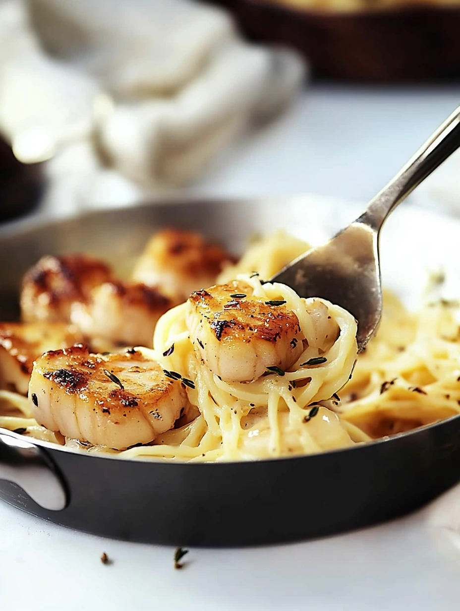 Tasty pasta with seared scallops