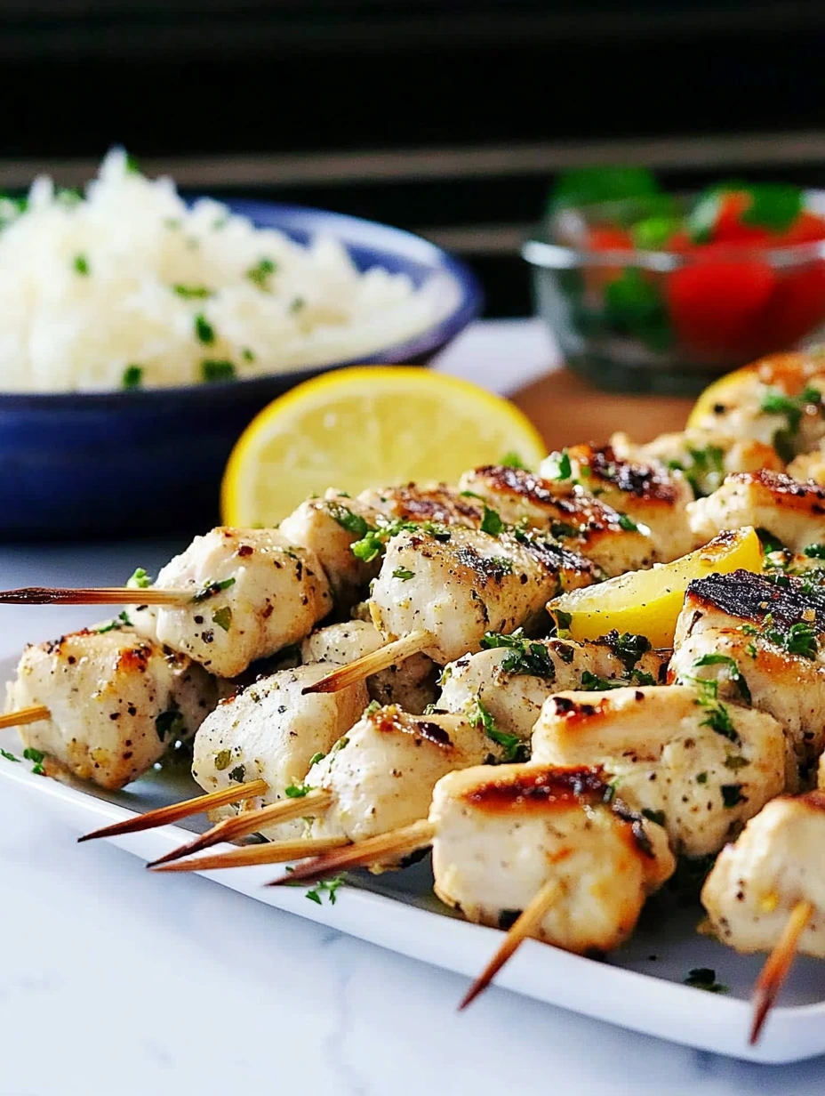 Marinated chicken skewers
