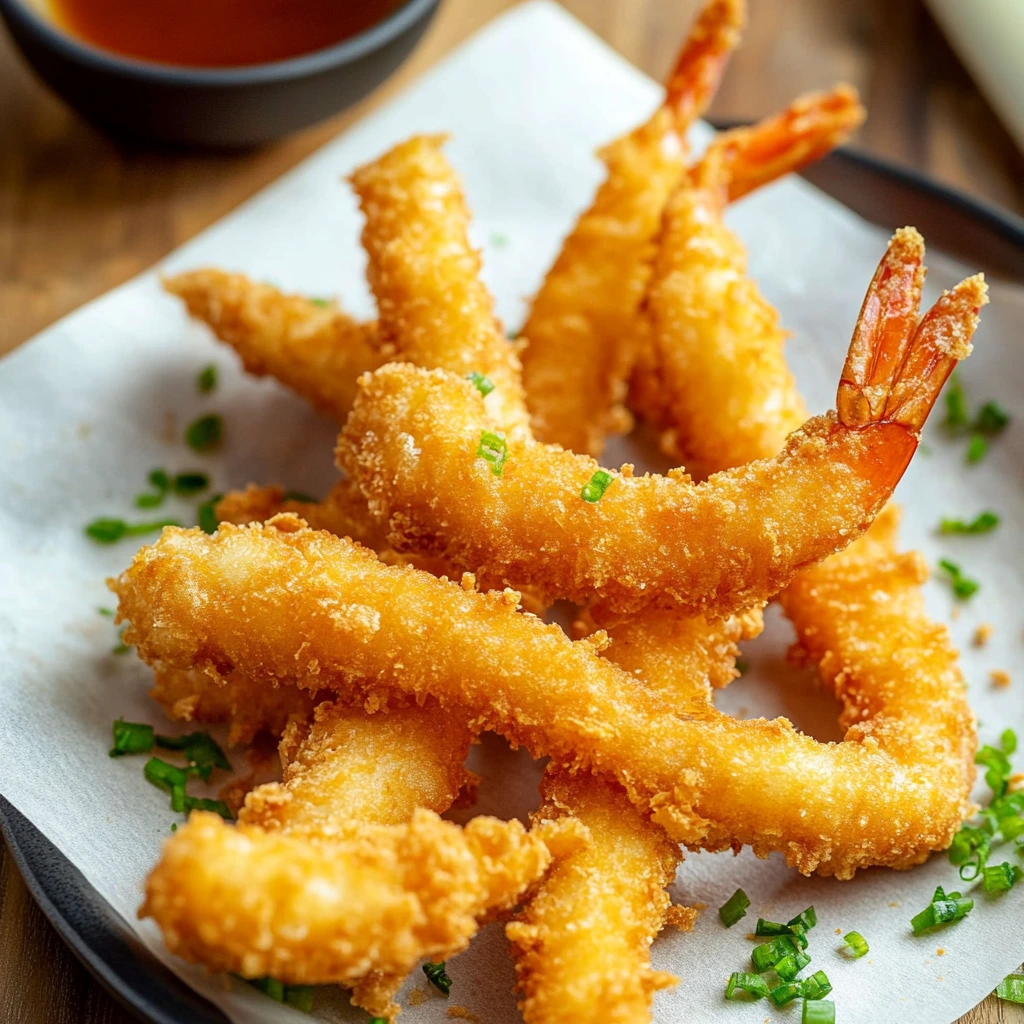 Golden and crispy Japanese fried shrimp (ebi fry) served restaurant style