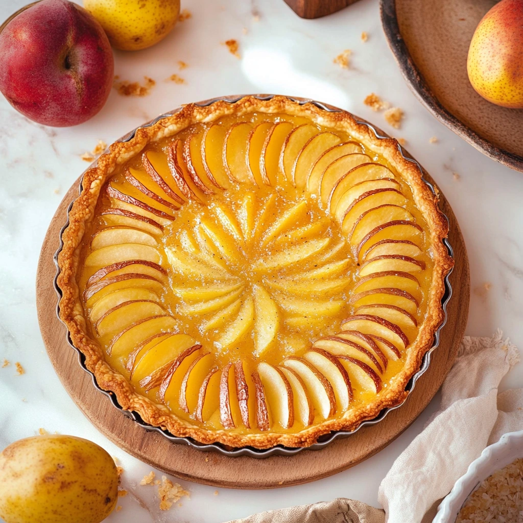 Golden apple tart with crispy crust