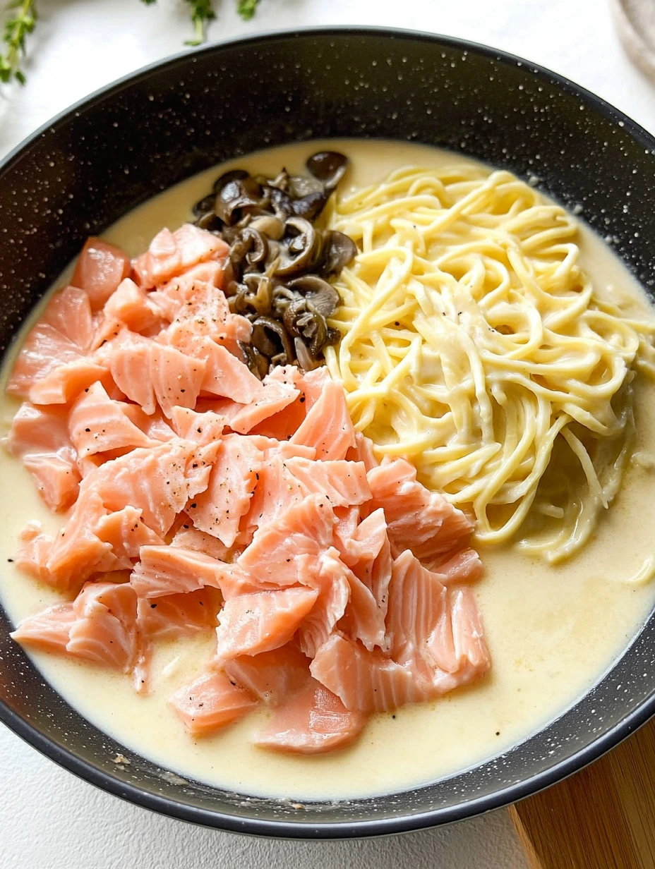 Salmon pasta ingredients