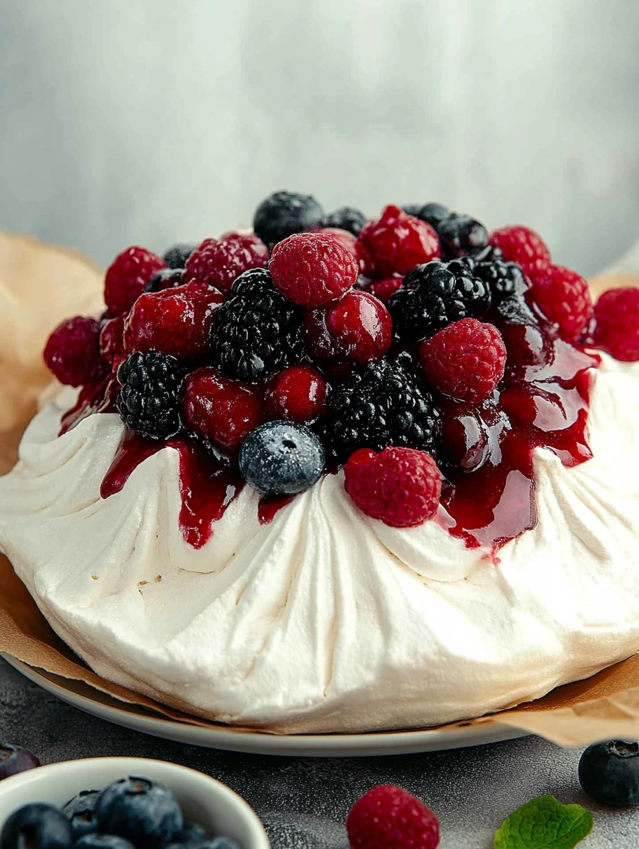 Mouth-watering red berry pavlova