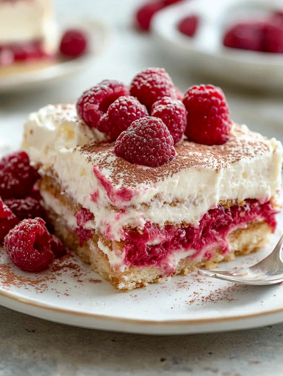Raspberry tiramisu dessert serving