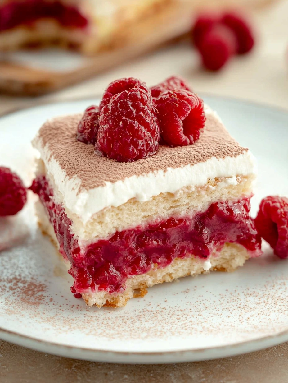 Light raspberry tiramisu dessert