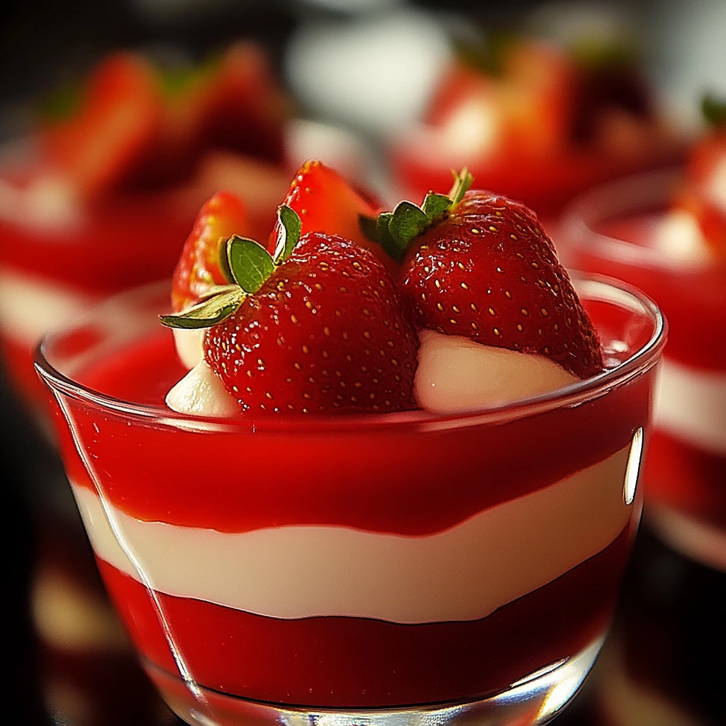 Layered strawberry gelée dessert
