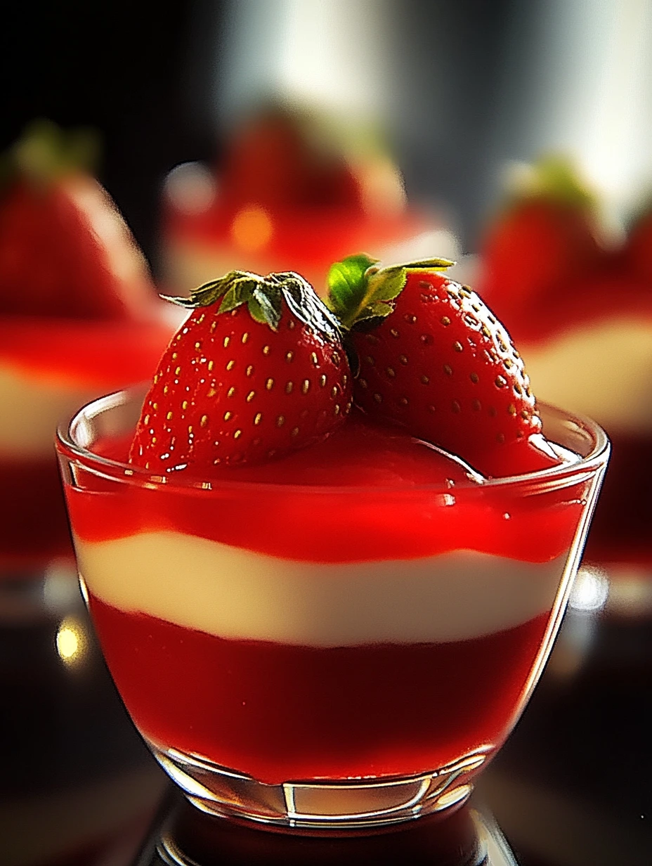 Multi-layered strawberry jelly dessert cups