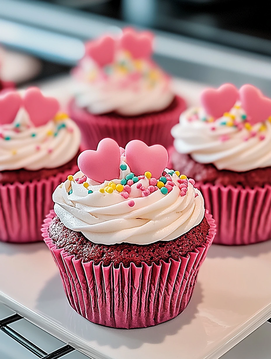 Two heart-topped Funfetti cupcakes