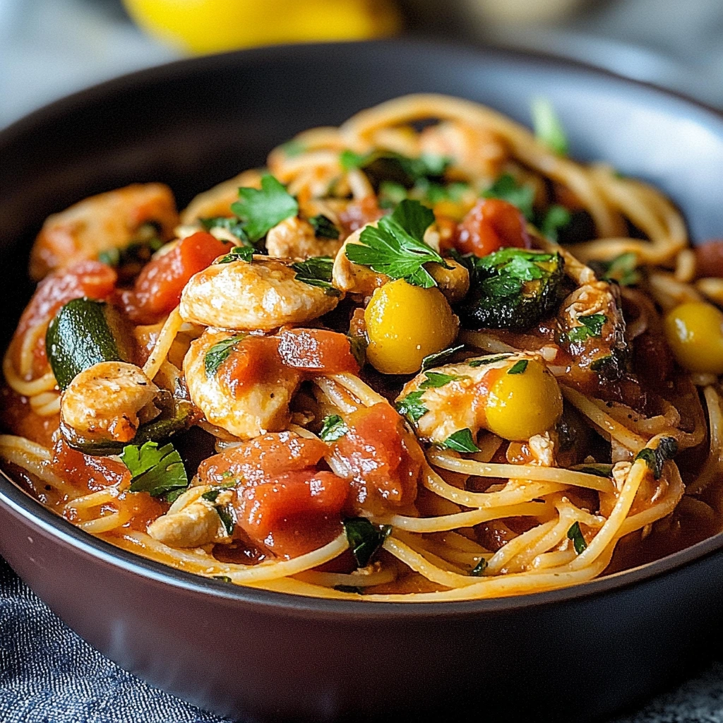 Spaghetti Poulet Légumes Savoureux