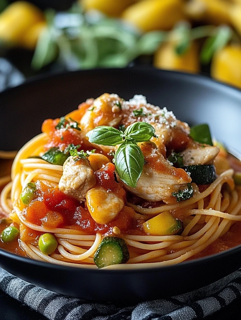 Vegetable And Chicken Spaghetti Sauce with cheese