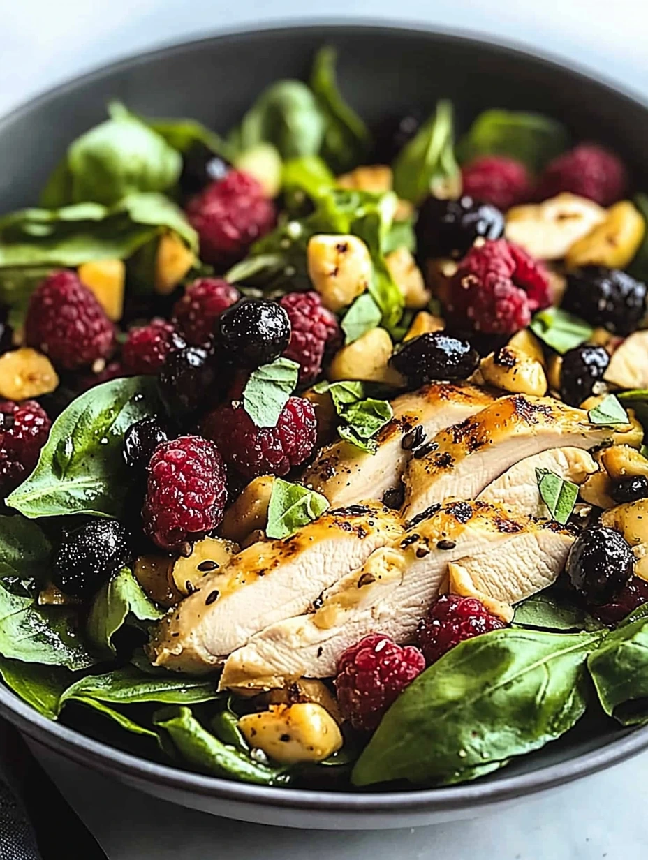 Blackberry Chicken Salad with dressing sauce