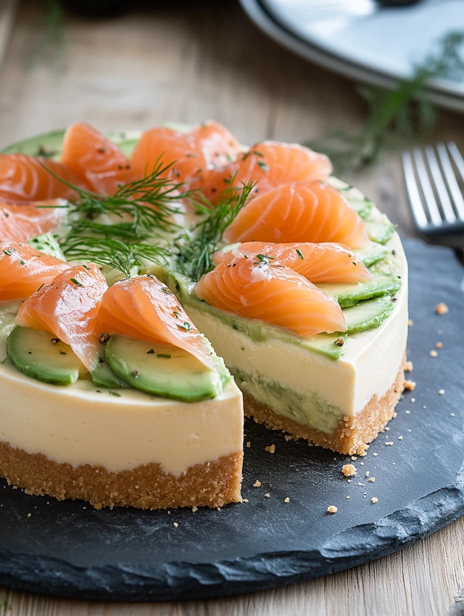 Savory Avocado and Salmon Cheesecake, fresh
