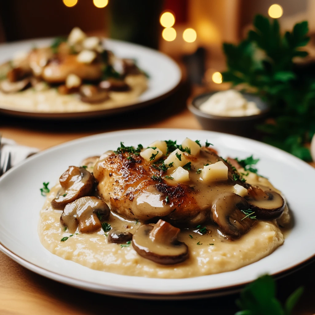Creamy Chicken with Mushrooms and Cheesy Mash
