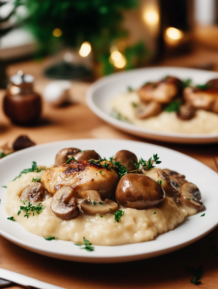 Chicken with Mushrooms and Homemade Cheesy Mashed Potatoes – Family dish