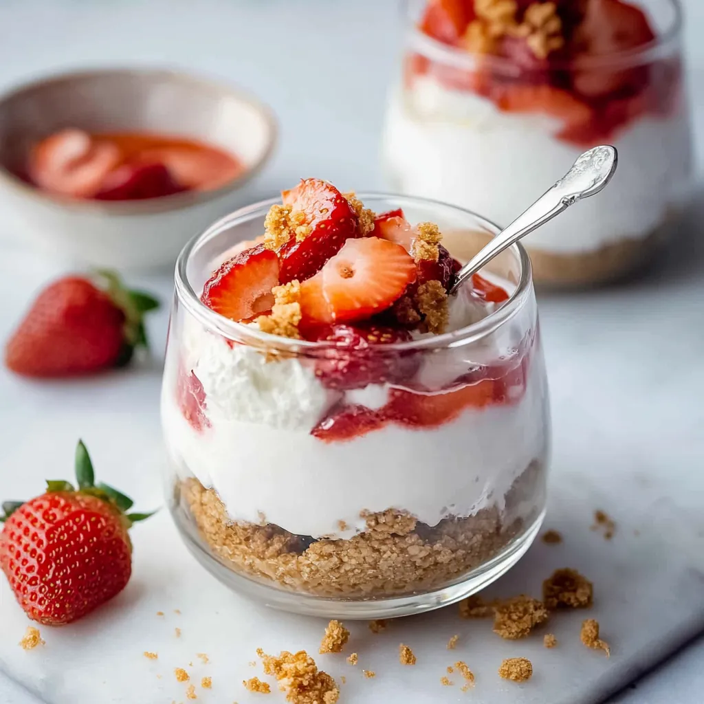 Strawberry dessert in glasses with yogurt