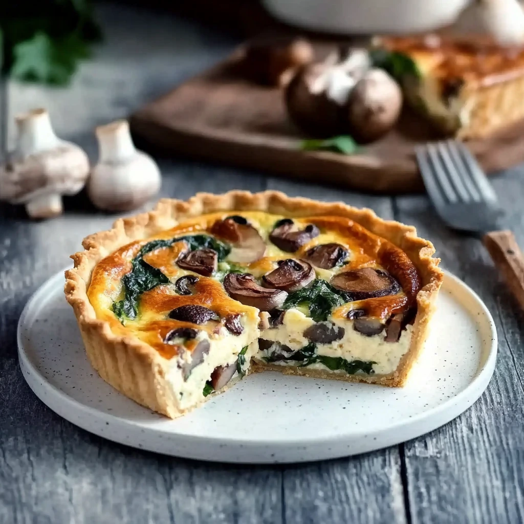 Creamy spinach and mushroom quiche