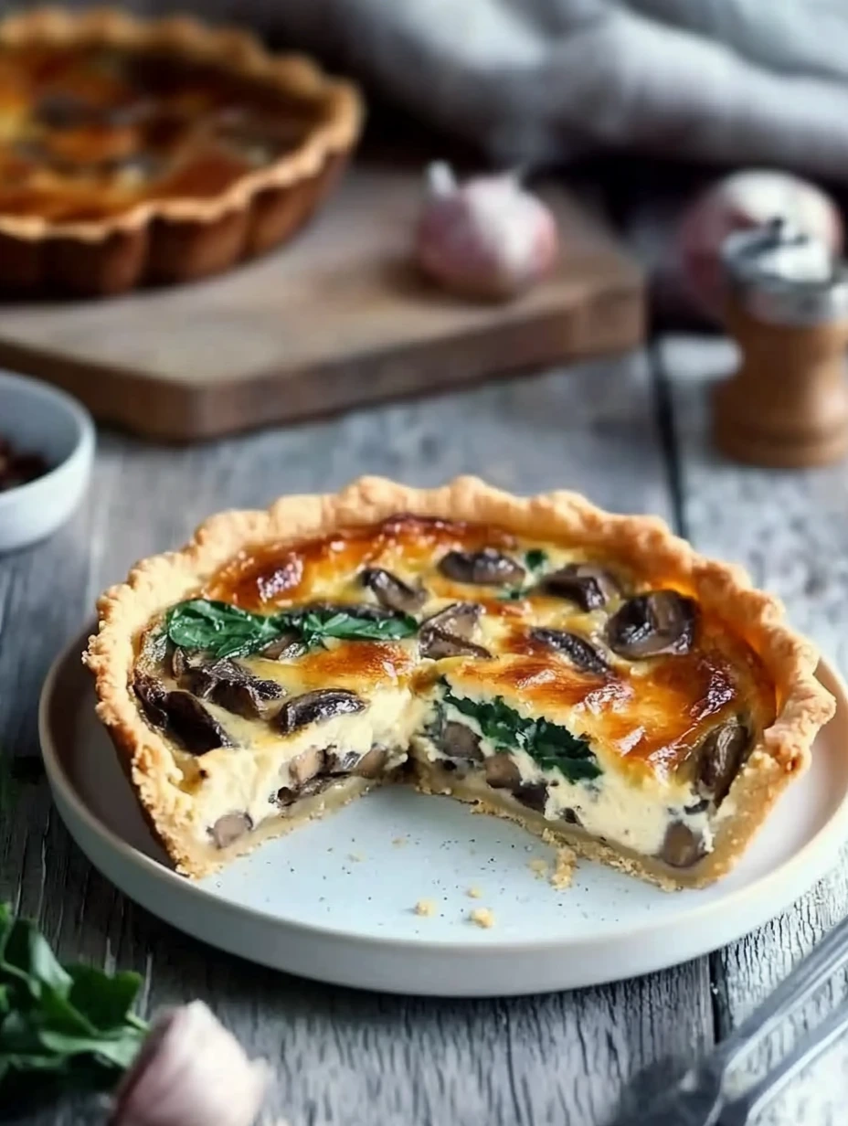 Spinach and mushroom quiche