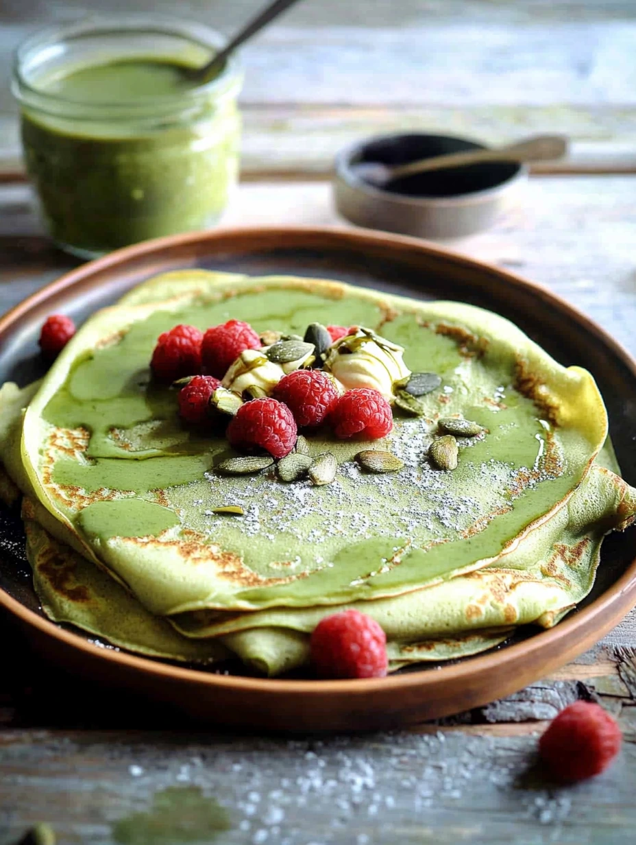 Matcha crepes with seeds sprinkled on top