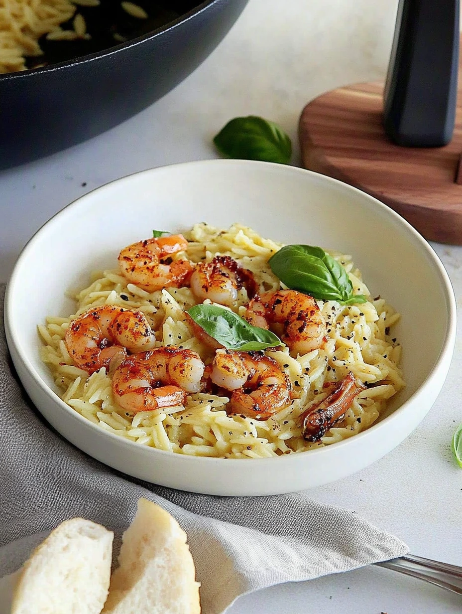 Orzo and paprika shrimp tasty dish