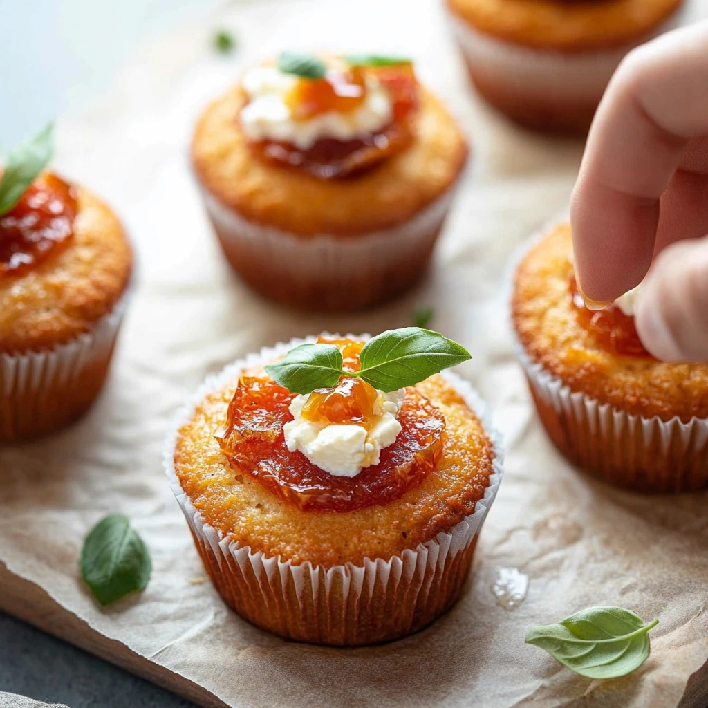 Savory muffins with goat cheese, sun-dried tomatoes, and honey