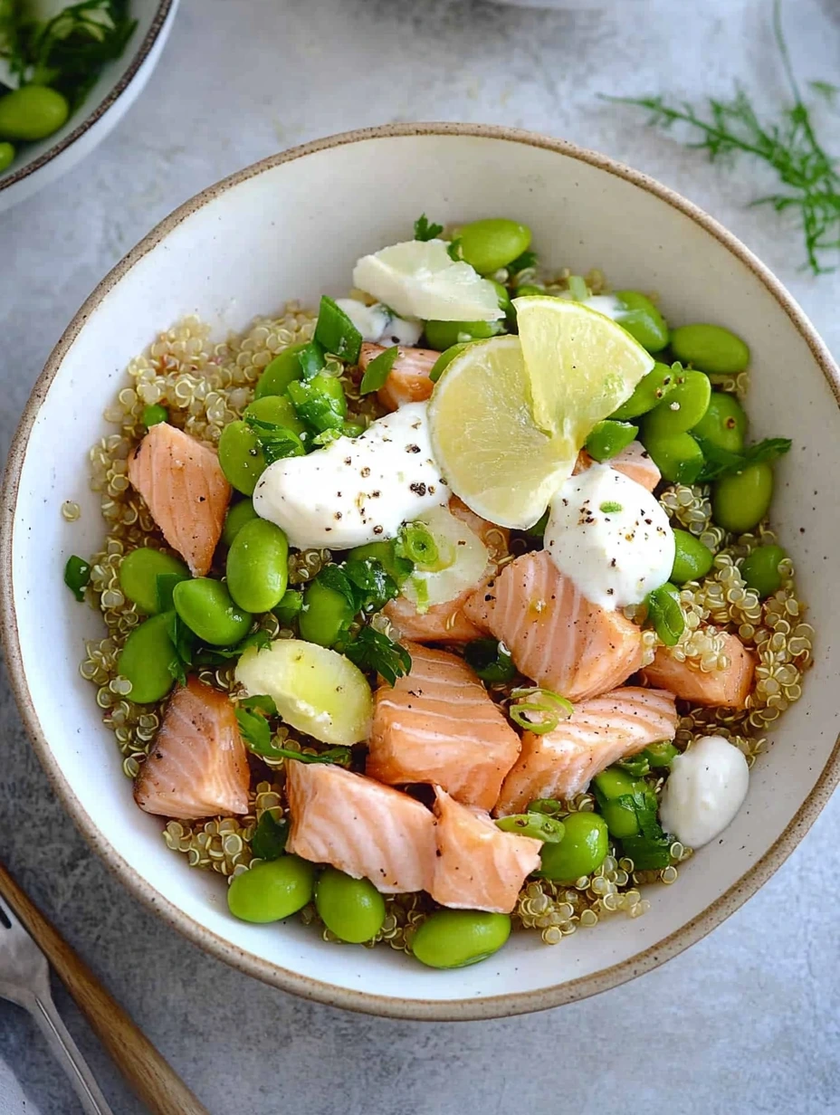 Salmon, quinoa and edamame salad, quick meal