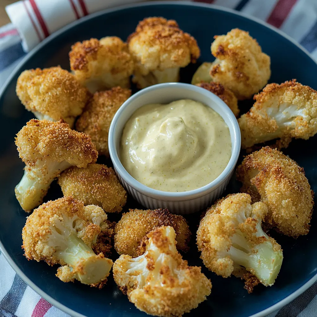 Crispy golden cauliflower served with a curry dip