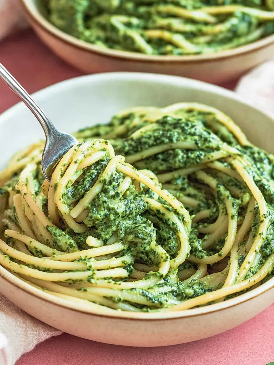 Vegan spaghetti with creamy spinach - simple and quick