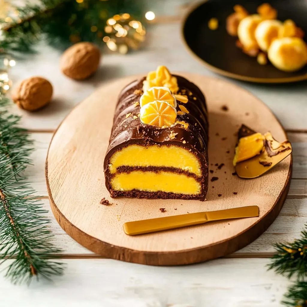 Mango-chocolate log, holiday dessert