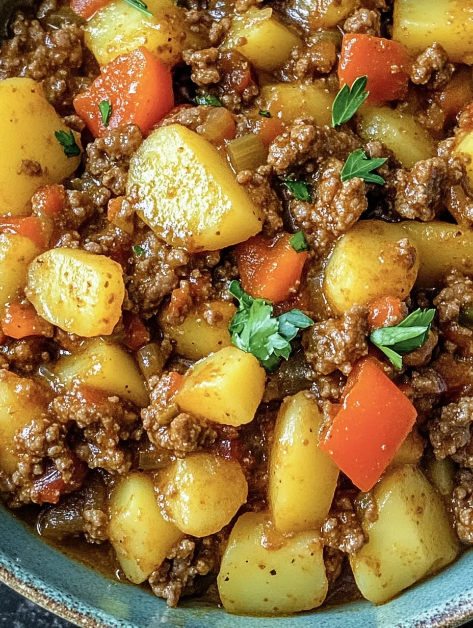 Hearty stew: ground meat, potatoes & veggies