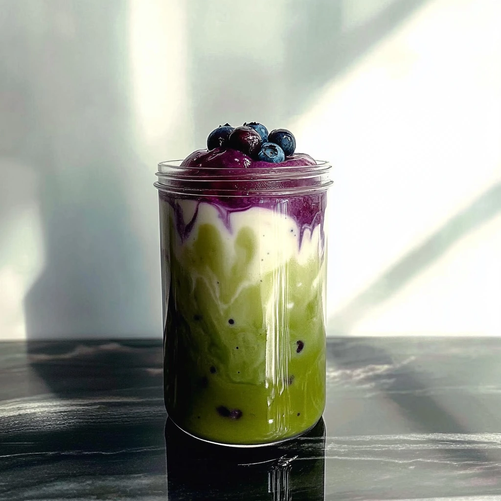 Matcha drink with blueberry topping