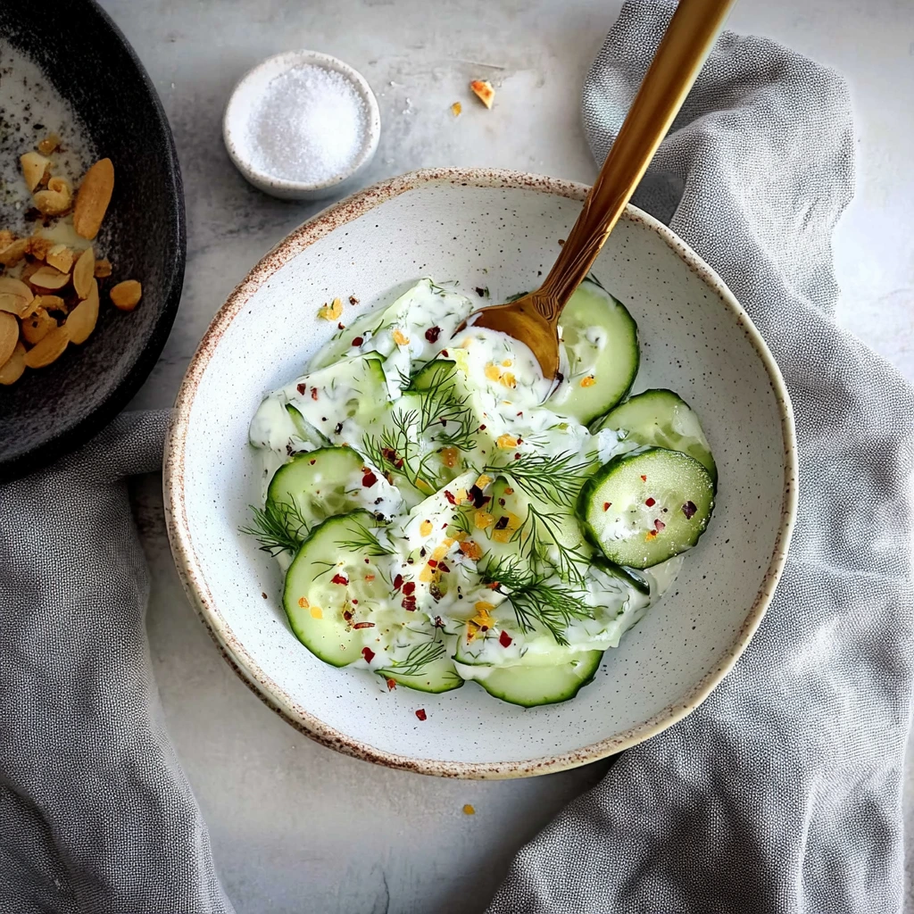Cool cucumber and dill salad close-up
