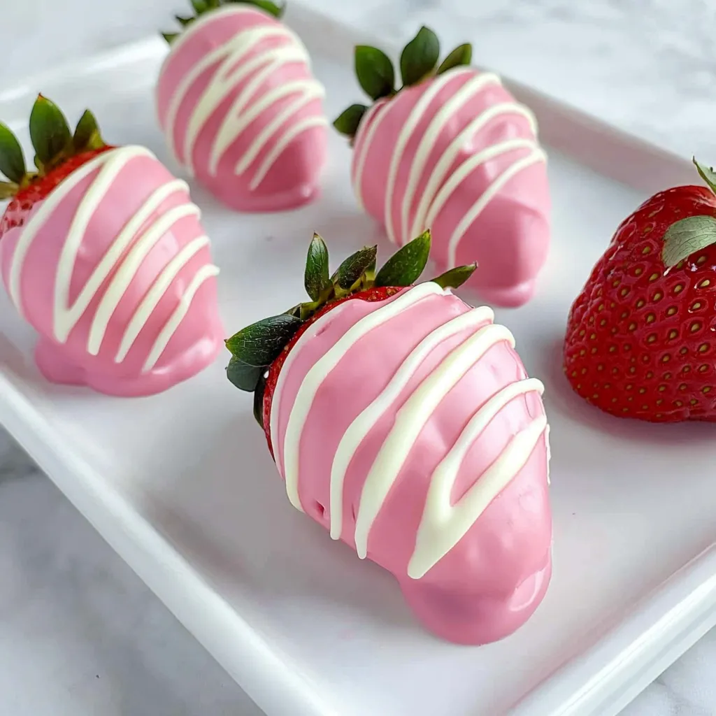 Strawberries dipped in pink chocolate