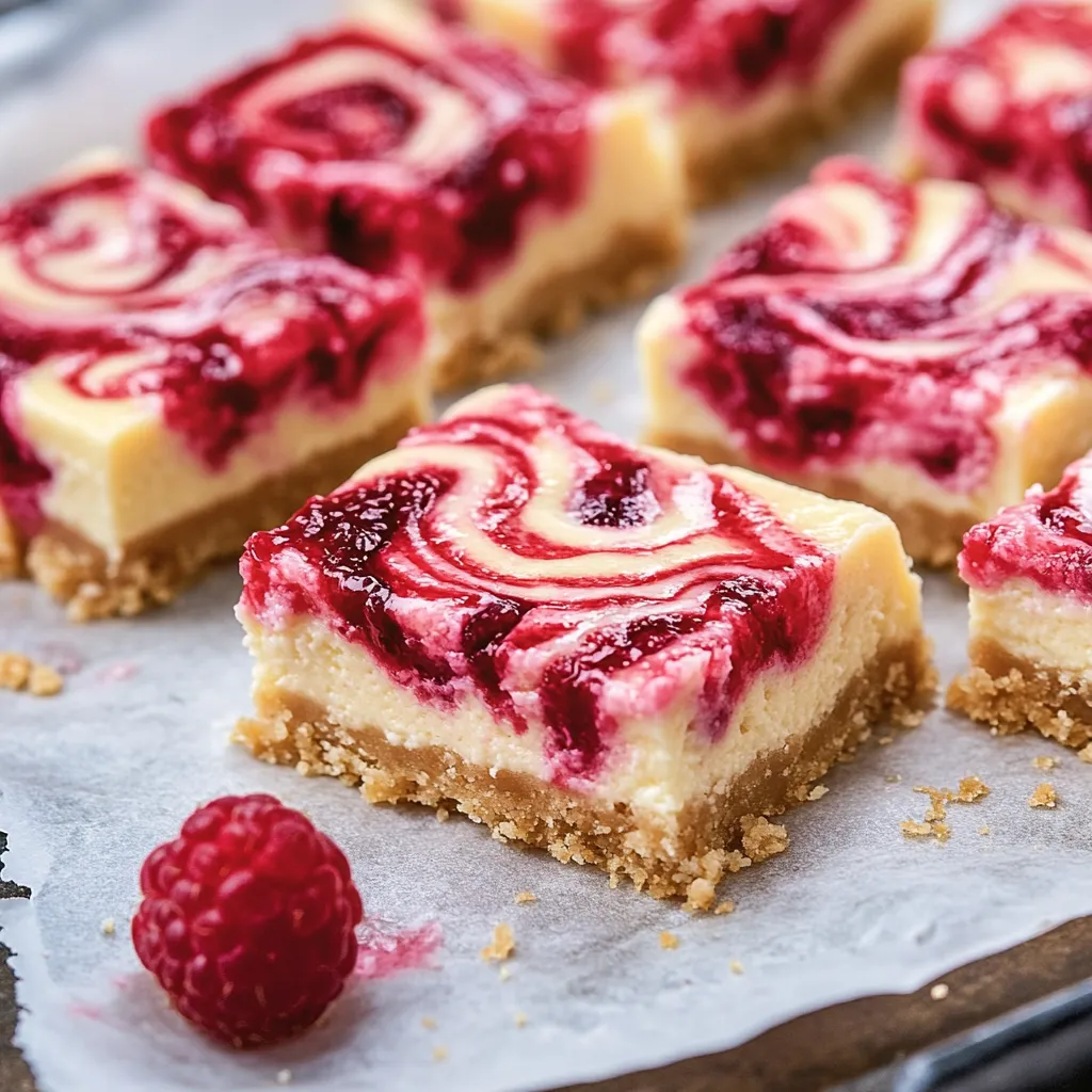 Tasty squares of raspberry cheesecake