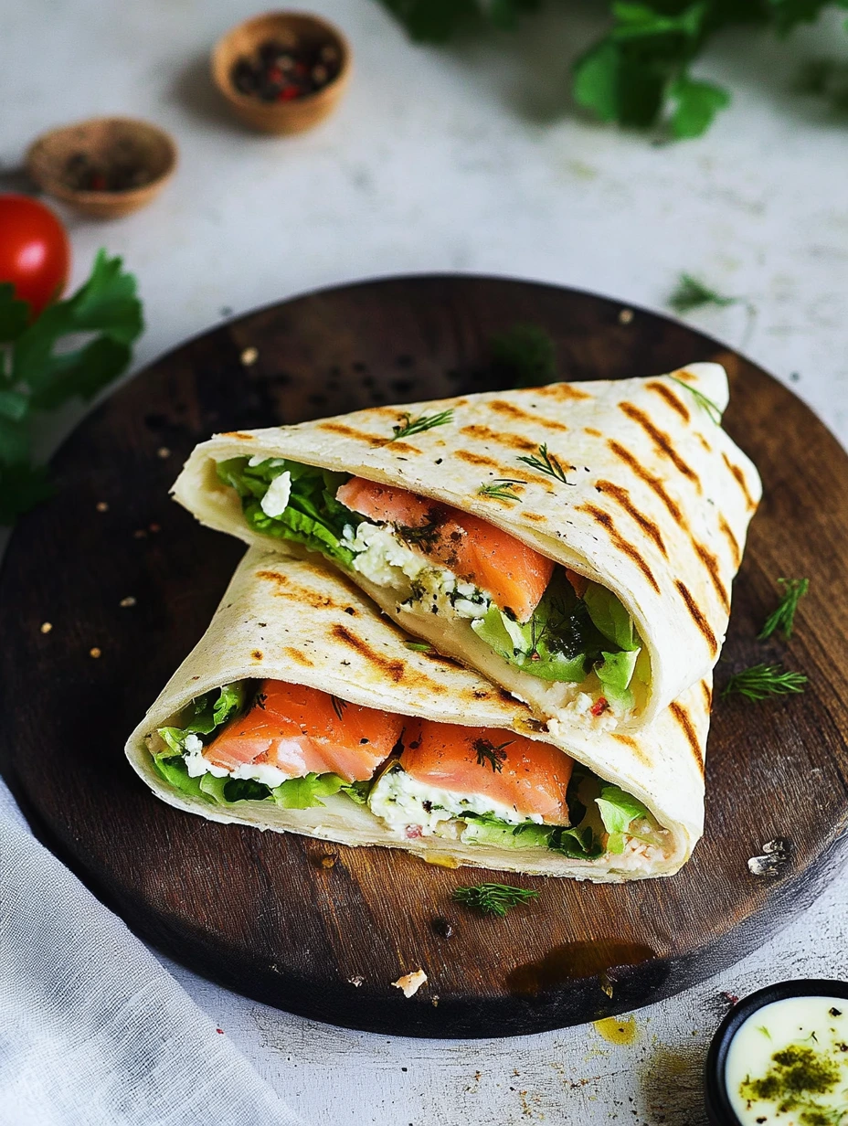 Homemade salmon and goat cheese wrap