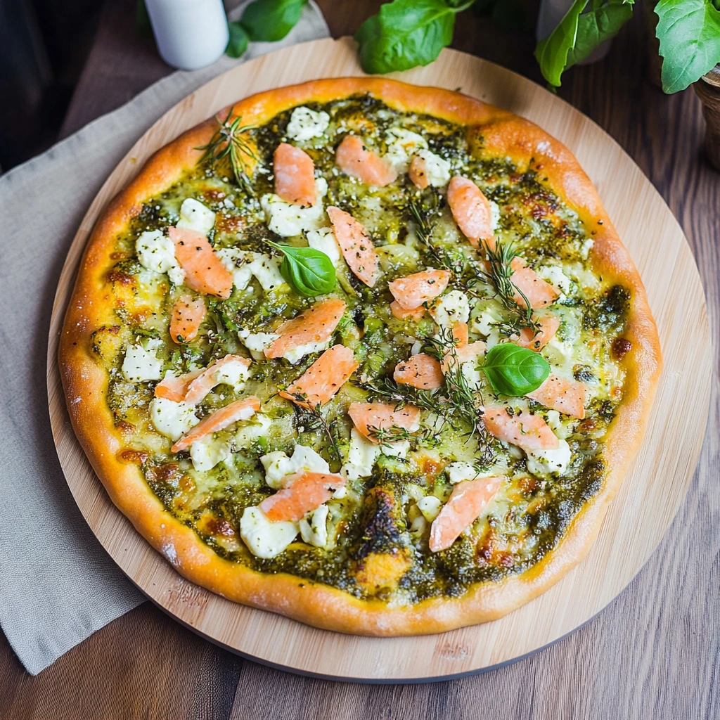 Leek and salmon pizza