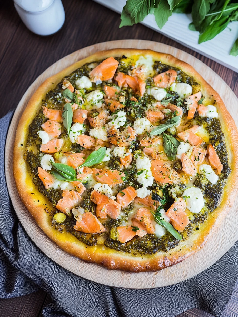 Homemade leek and salmon pizza