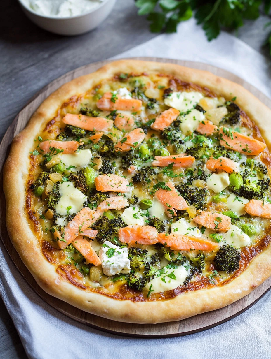 Family-friendly leek and salmon pizza