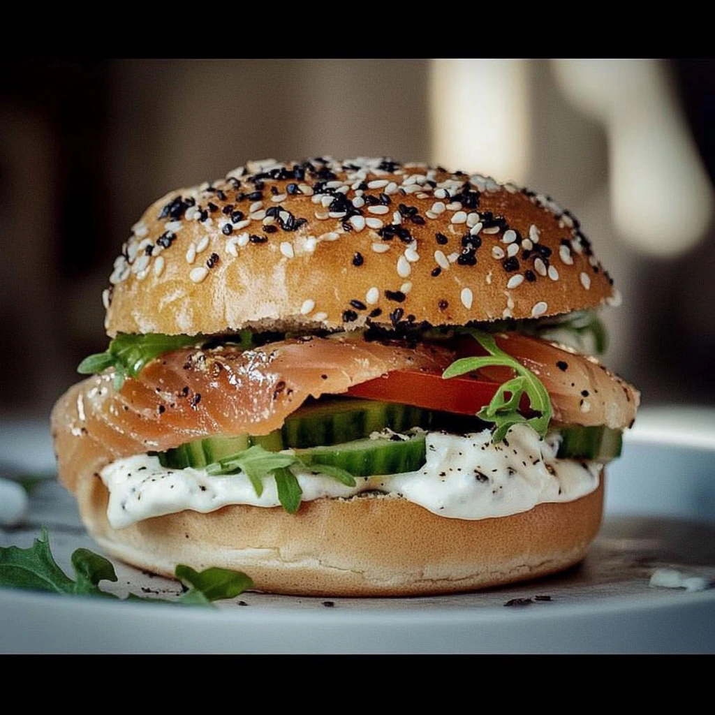 Healthy salmon and cucumber burger
