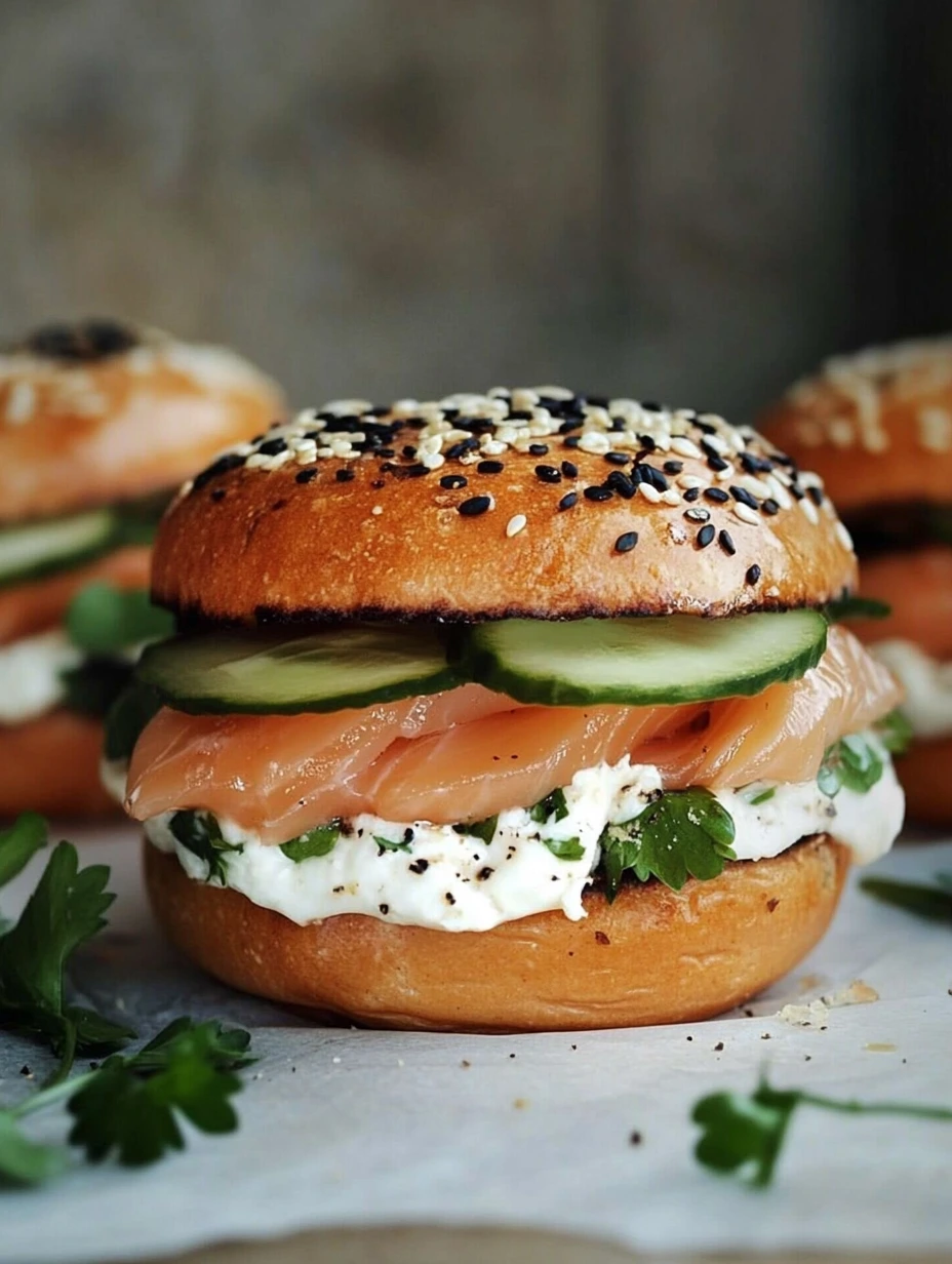 Smoked salmon and cucumber burger, healthy burger