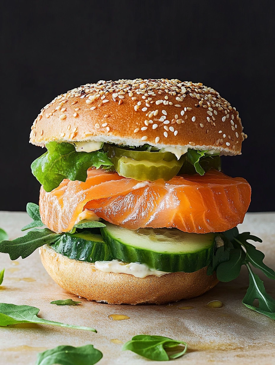 Smoked salmon and cucumber burger, quick and healthy burger