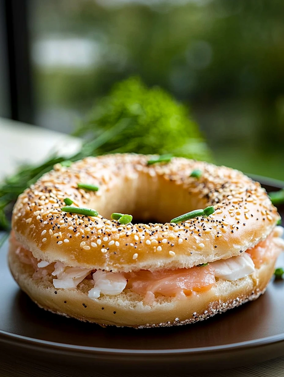 Salmon and garlic cream cheese bagel