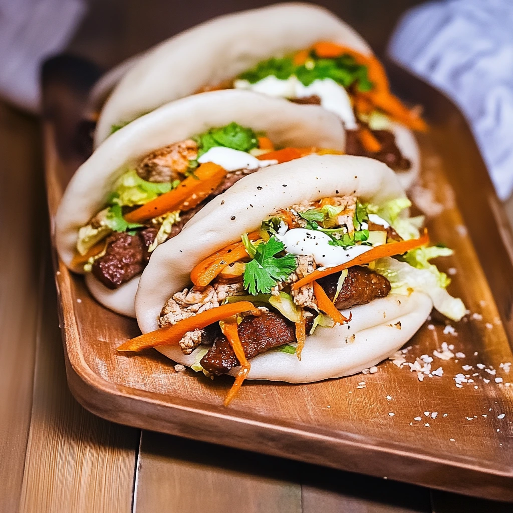 Bao buns with veggies and ground beef
