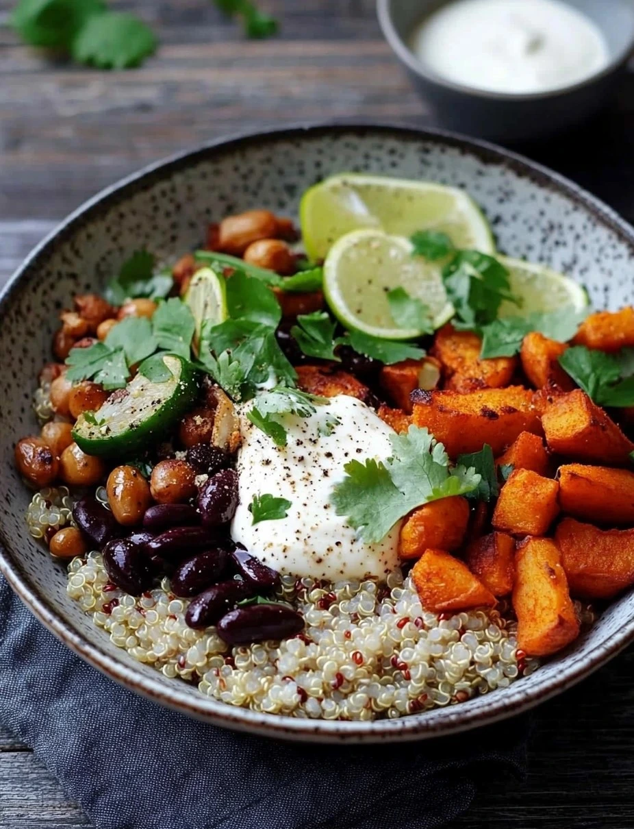 Sweet potato and black bean quinoa bowl