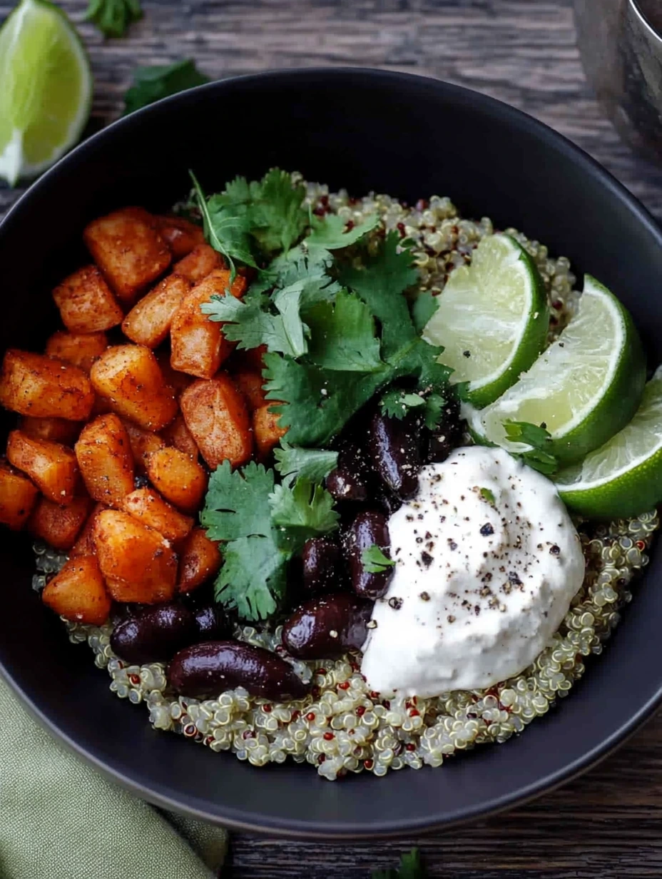 Healthy sweet potato and black bean quinoa bowl