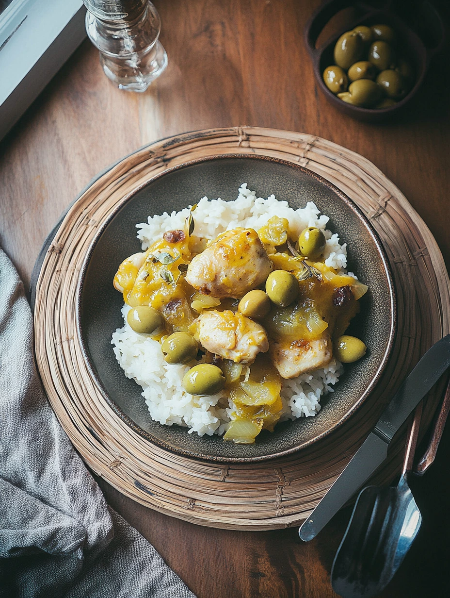 Homemade chicken Yassa with mustard and olives
